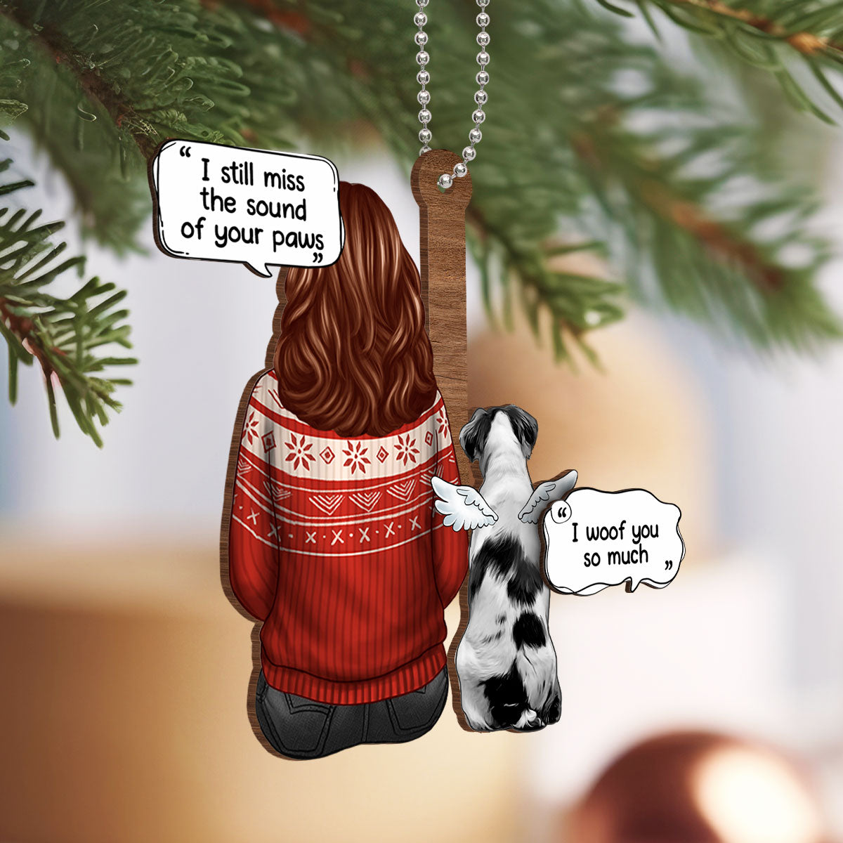 Sitting With Dog Memorial I Miss You Personalized 2-Layer Wooden Ornament