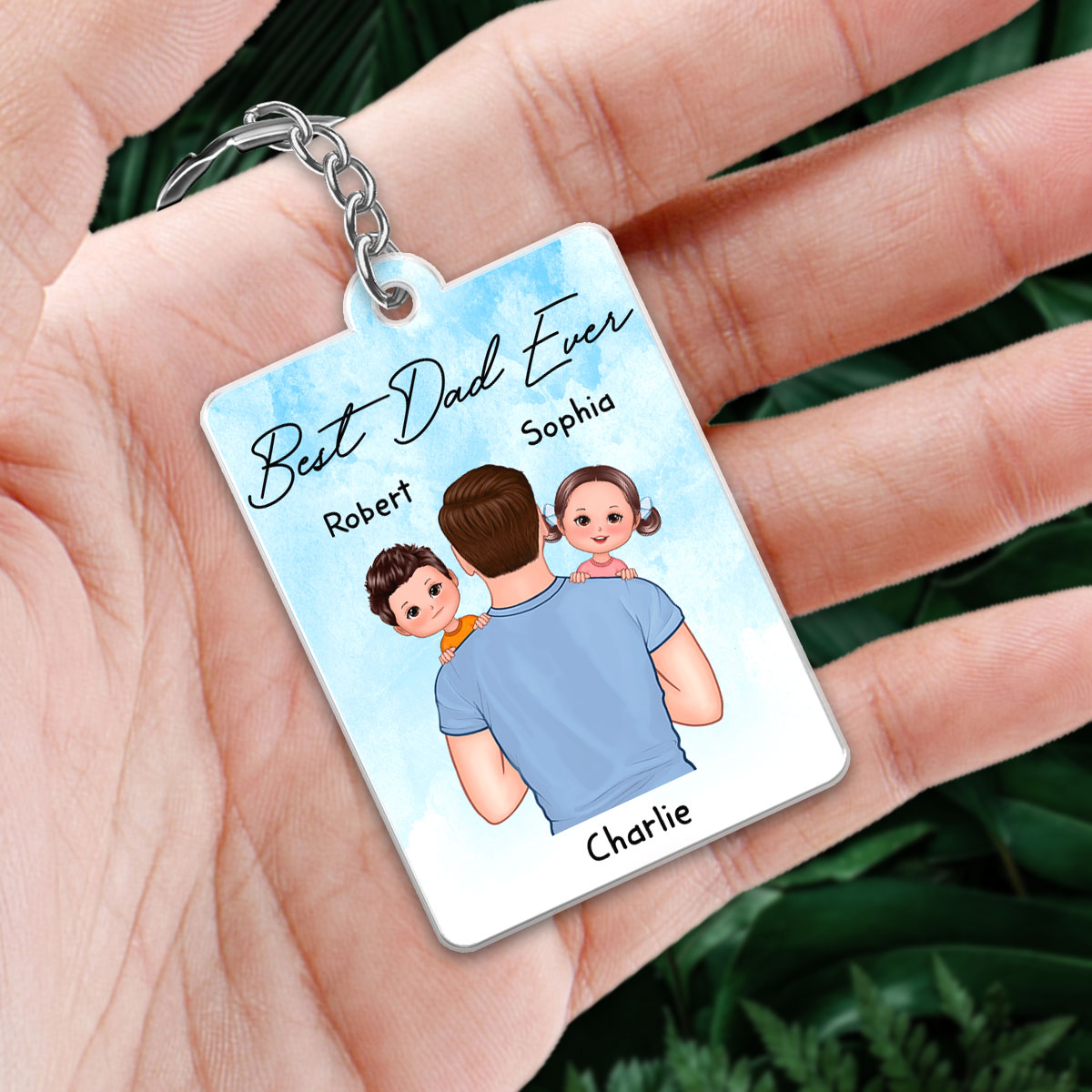 Dad Carrying Kids On Shoulder Favorite Song Scannable QR Code Gift For Dad Personalized Acrylic Keychain