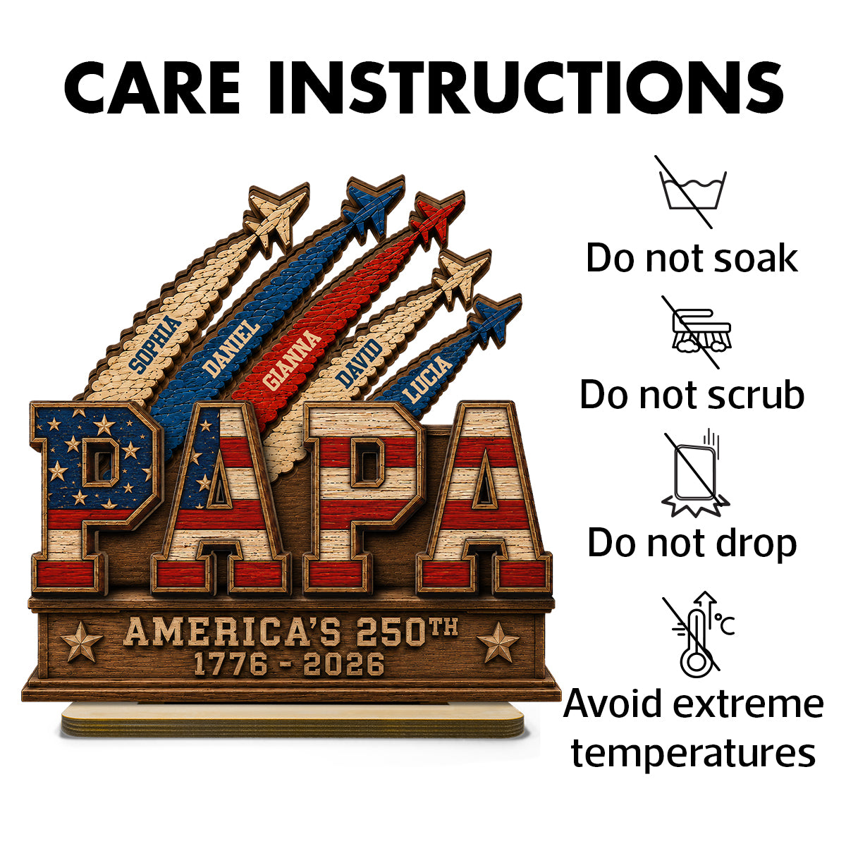 Dad Grandpa Nation Flag American 250th Anniversary - Personalized Wooden Plaque - Father's Day Gift For Dad, Grandpa