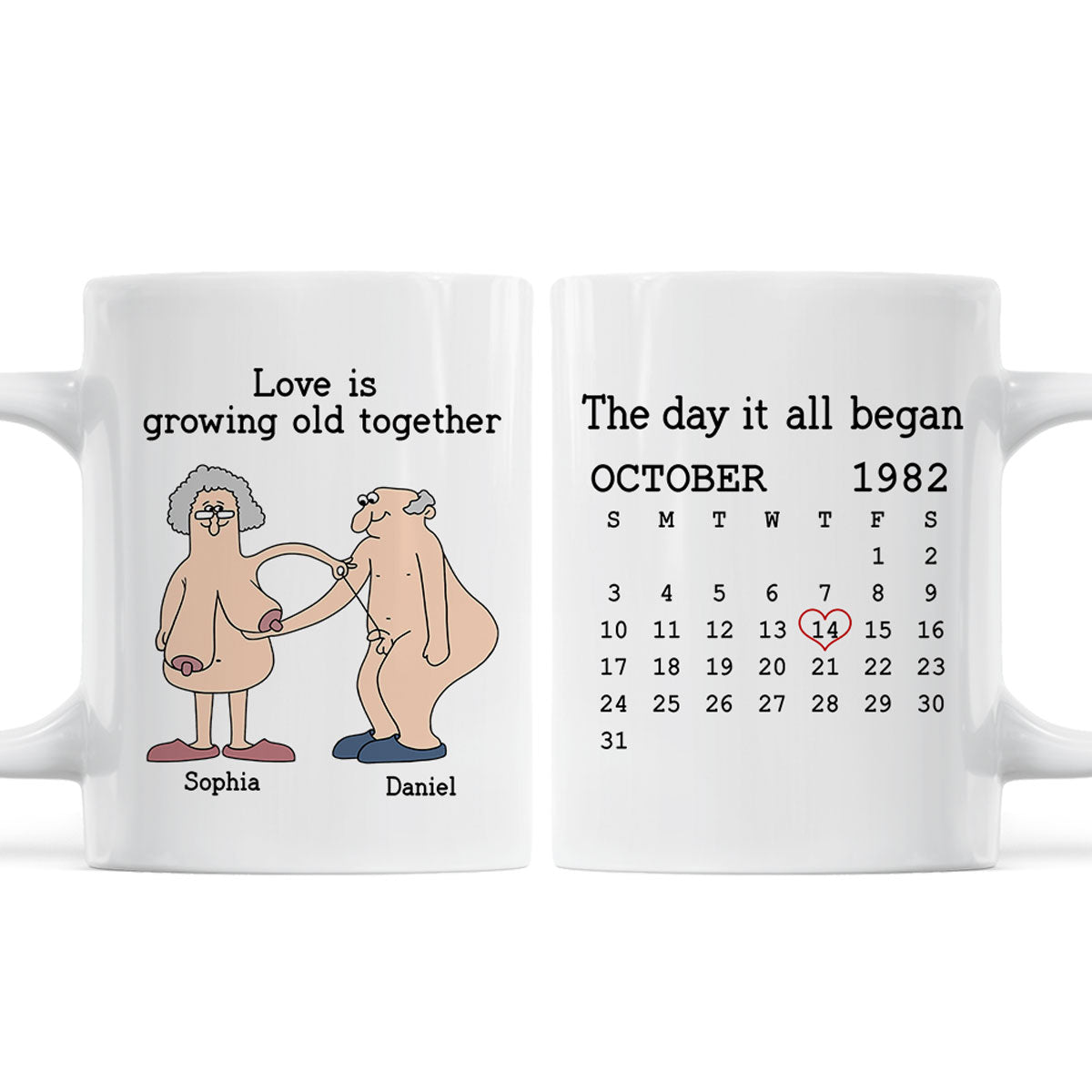 Love Is Growing Old Together Anniversary Calendar Keepsake Personalized Mug