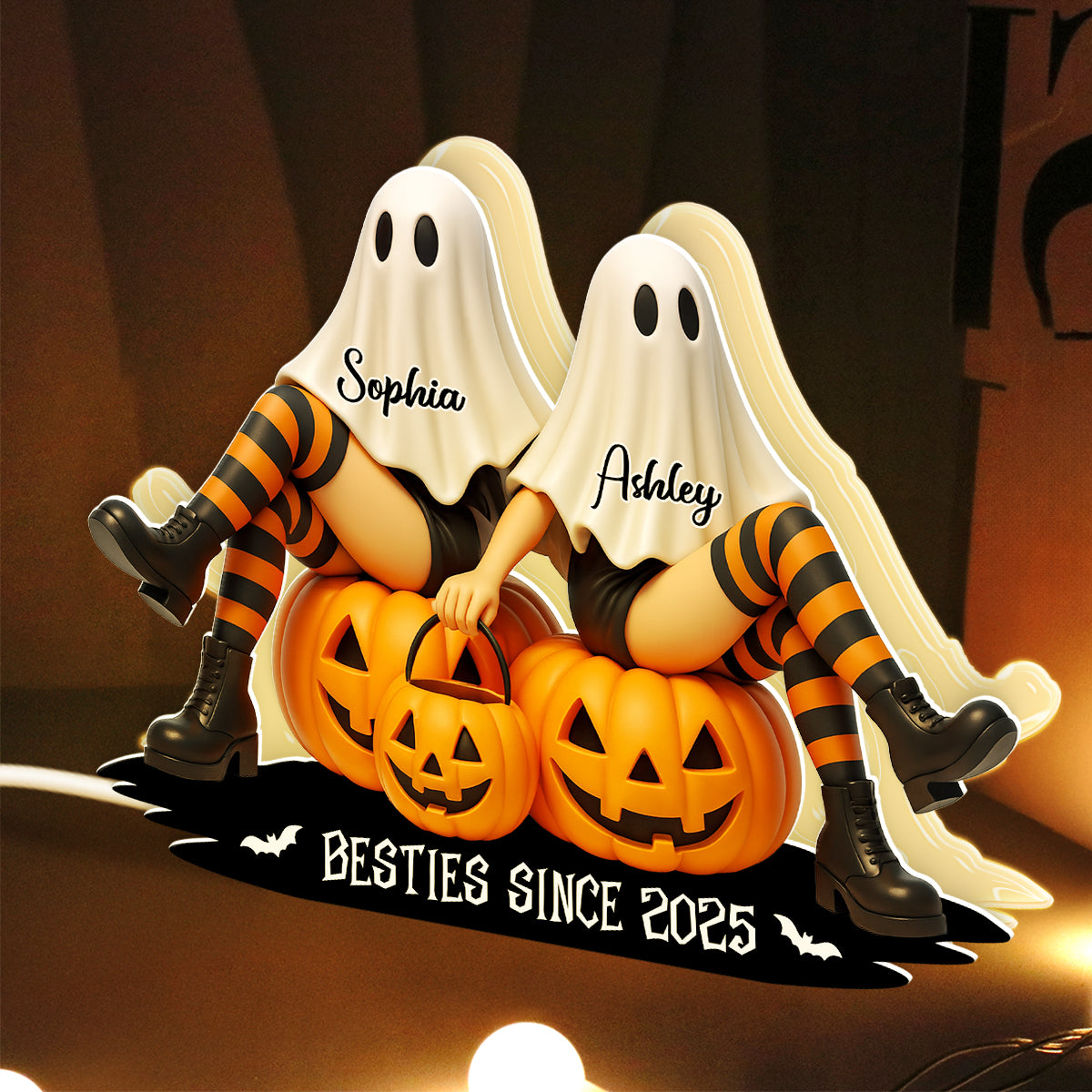 Ghost Besties Sitting Personalized Light Box, Halloween Decor for Besties, Gift for Best Friends