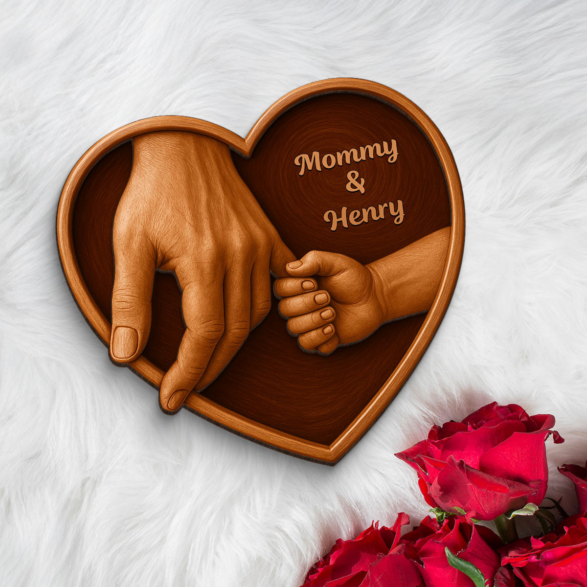 Mom Grandma And Kids Hands 3D Effect Wooden Sculpture Personalized 2-Layerd Wooden Plaque, Gift