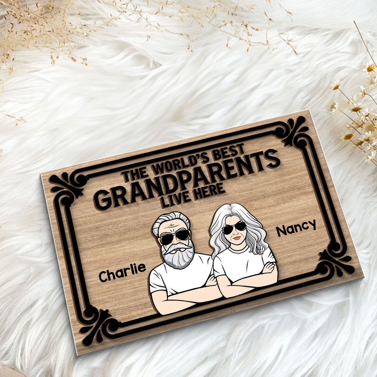 World‘s Best Grandparents Live Here Personalized 2-Layer Wooden Plaque