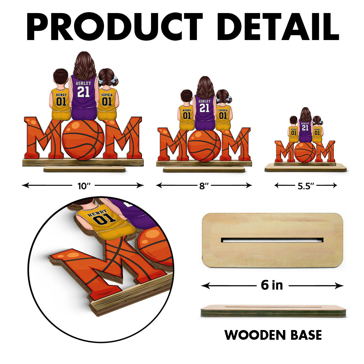 Basketball Mom And Kids - Personalized 2-Layered Wooden Plaque - Gift for Mom, Gift for Grandma, Gift for Wife