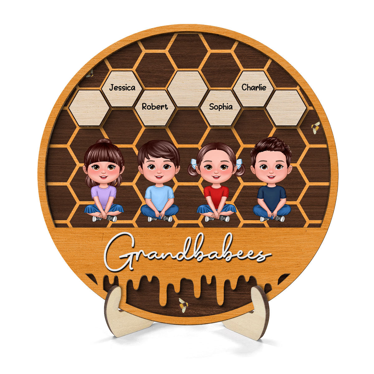 Grandbabees Crossed Legs Sitting Personalized 2-layer Wooden Plaque, Gift For Grandma