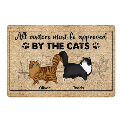 Outline Background In House Cartoon Walking Fluffy Cats Personalized Doormat
