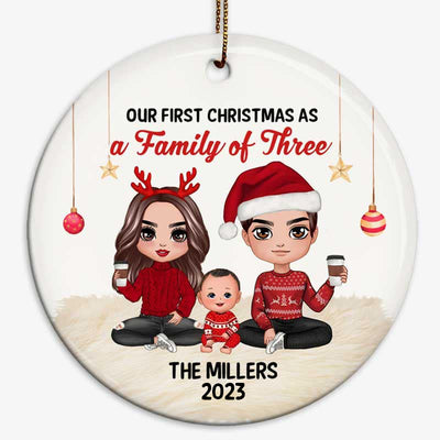 First Christmas As Family Doll Personalized Circle Ornament