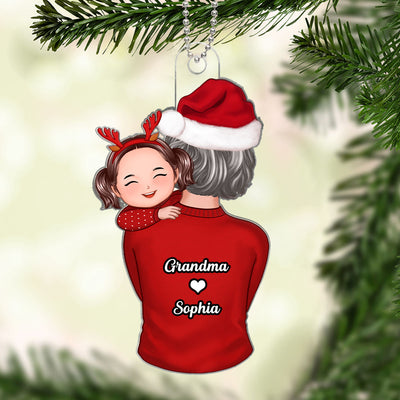 Back View Grandma Mom Carrying Kid On Shoulder Christmas Gift For Granddaughter Grandson Personalized Acrylic Ornament