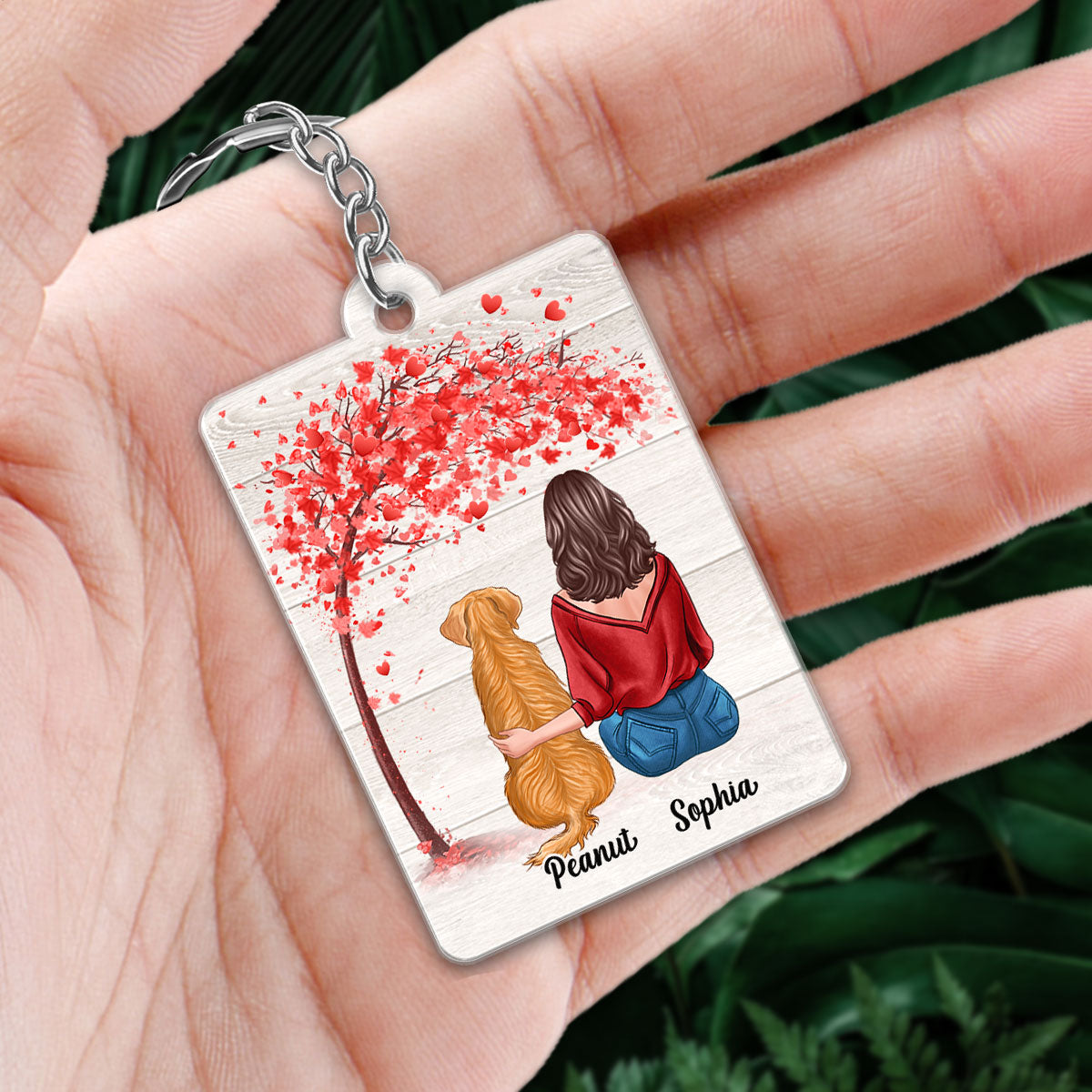 Someone To Be There Back View Woman With Dogs Sitting Under Tree Personalized Acrylic Keychain