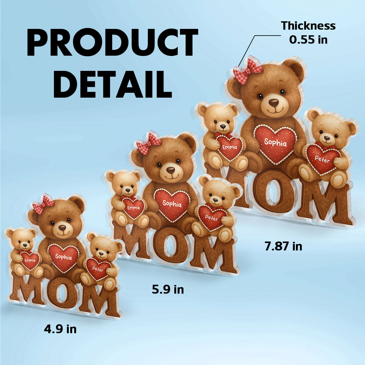 3D Effect Mama Bear Personalized Custom Shape Acrylic Block Plaque, Gift For Mom