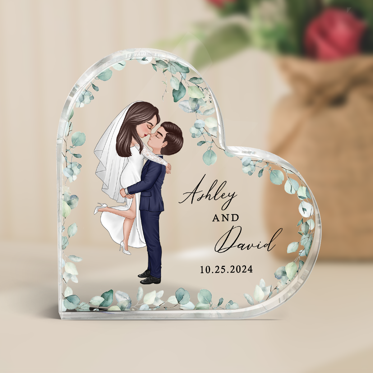 Groom & Bride Wedding Acrylic Heart Plaque, Anniversary Gift Mr & Mrs Keepsake, Engagement Gift For Couple, For Her, For Him