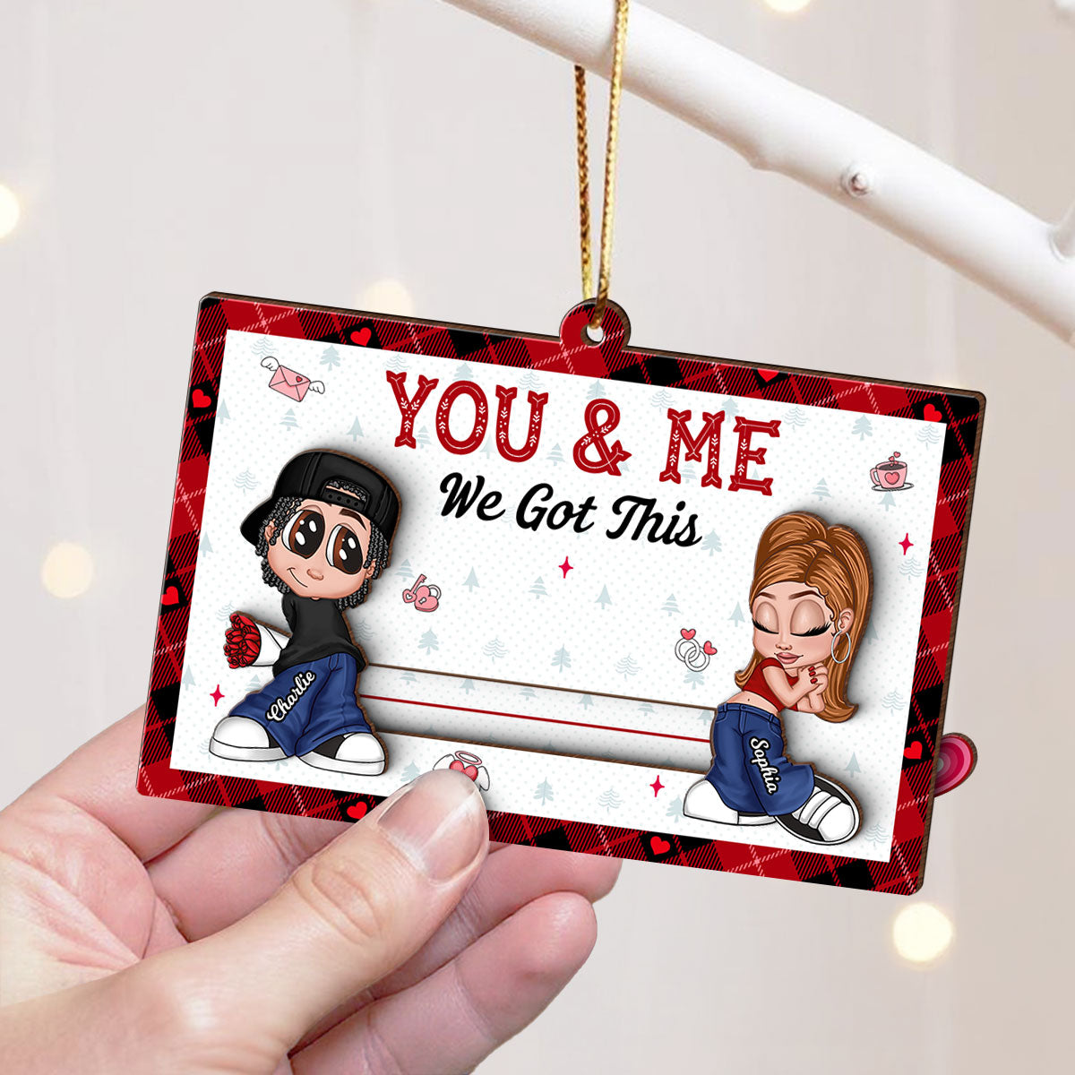 Y2K Couple Personalized Slider Ornament, Christmas Gift for Him for Her
