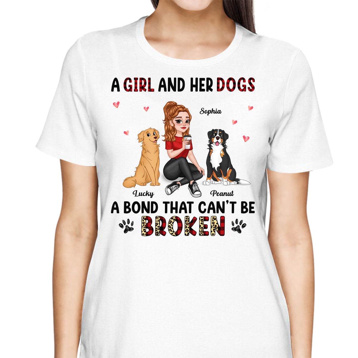 Pretty Cartoon Girl Sitting With Cute Dogs Bond Can‘t Be Broken Personalized Shirt