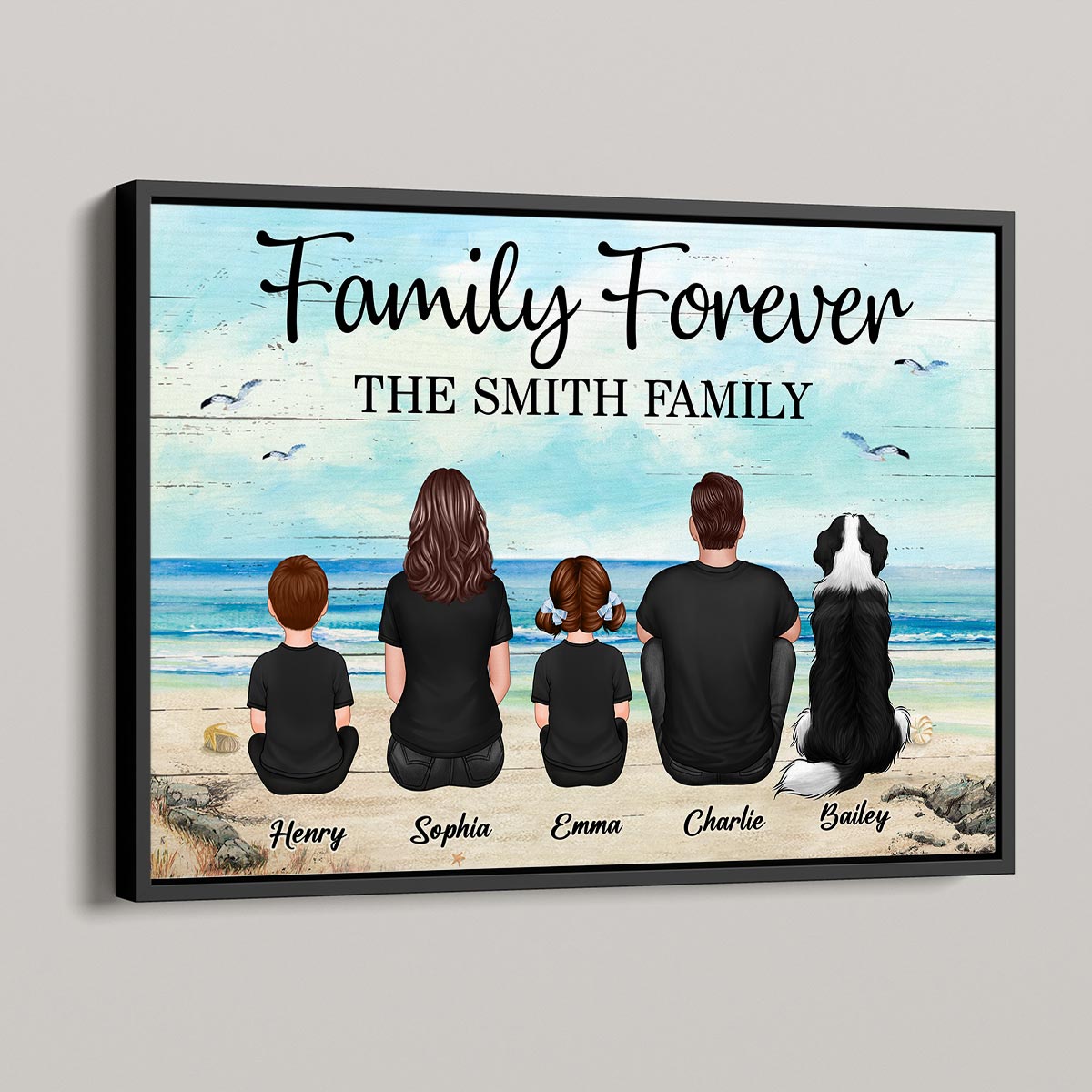 Custom Family Retro Vintage Beach Landscape Poster, Gift For Husband, Dad, Grandpa