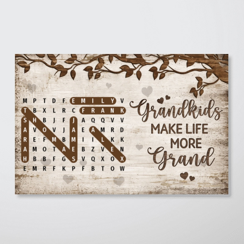 Grandkids Make Life More Grand Word Search Puzzle - Personalized Poster - Gift For Grandma, Grandpa, Grandparents