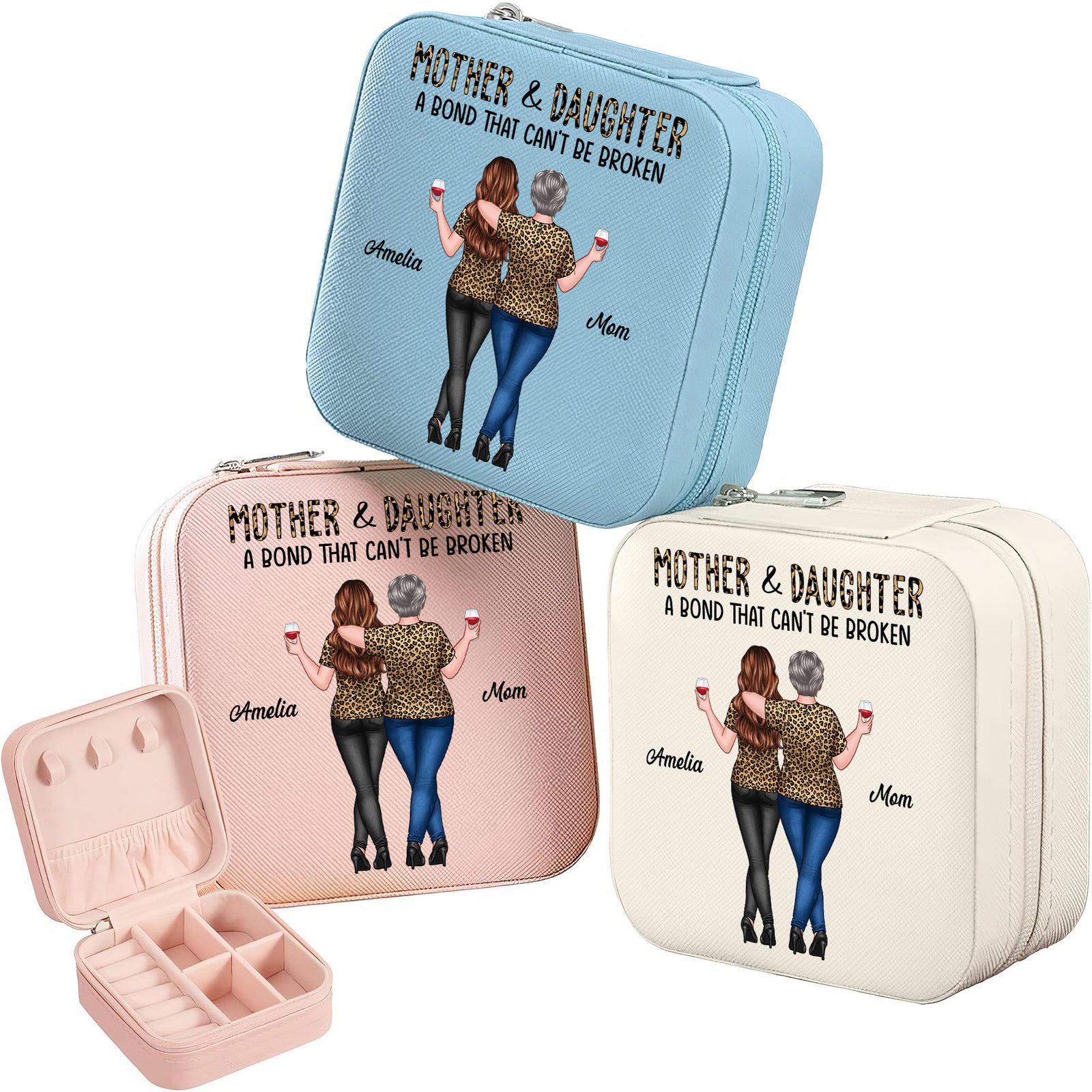 Leopard Mother Daughter Bond That Can't Be Broken Personalized Jewelry Box, Gift For Mom, Daughter