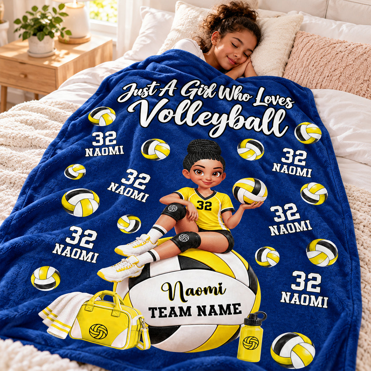 Proud Volleyball Player Slay Girl Custom Name & Number - Personalized Fleece Blanket - Christmas Gift For Volleyball Players, Granddaughter, Daughter