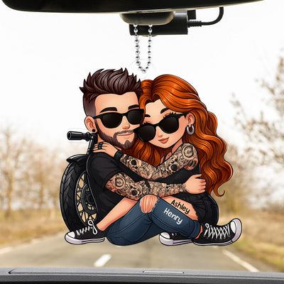 Biker 3D Cartoon Effect Couple Personalized Acrylic Car Ornament, Gift for her, Gift for him, Motorcycle Lovers