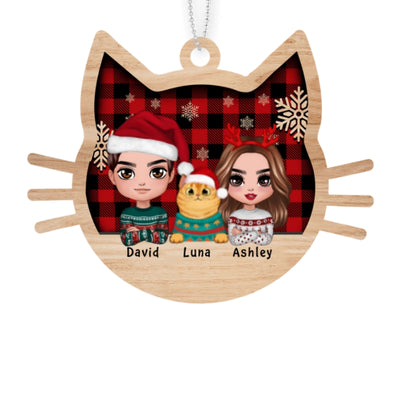 Doll Couple You Me And The Cats Shape Christmas Personalized Wooden Ornament