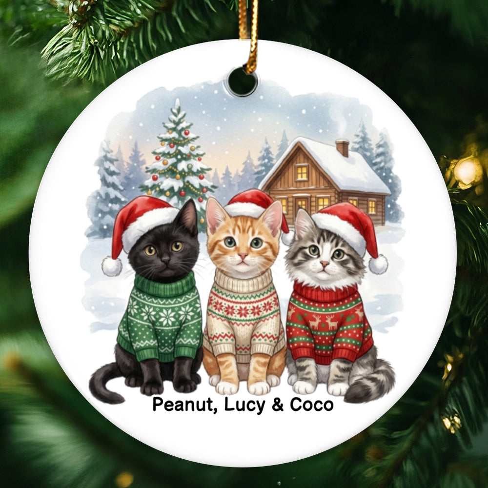 Christmas Cat Dog Upload Photo - Personalized Ceramic Ornament - Gift For Cat Lover, Dog Lover