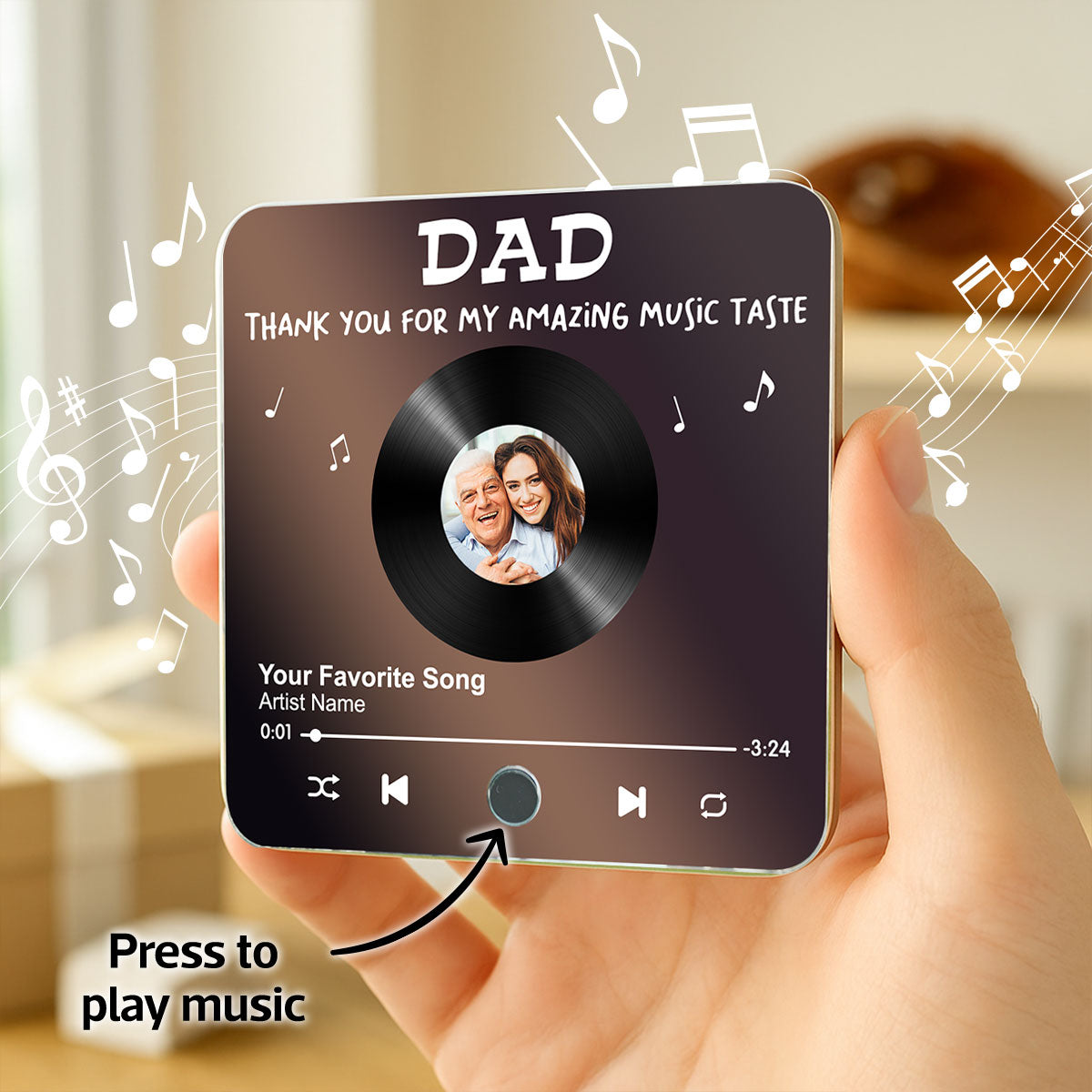 Dad Thank You For My Amazing Music Taste Upload Photo Favorite Song Personalized Music Fridge Magnet