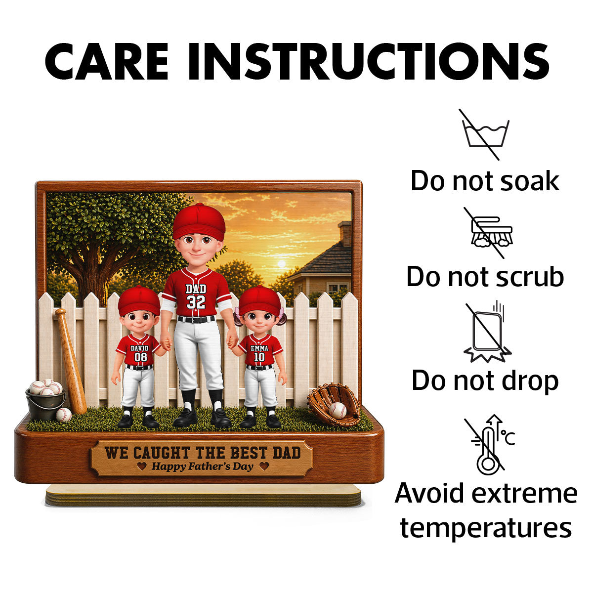 Baseball Dad And Kids Backyard We Caught The Best Dad - Personalized 2-Layered Wooden Plaque - Father's Day Gift For Dad
