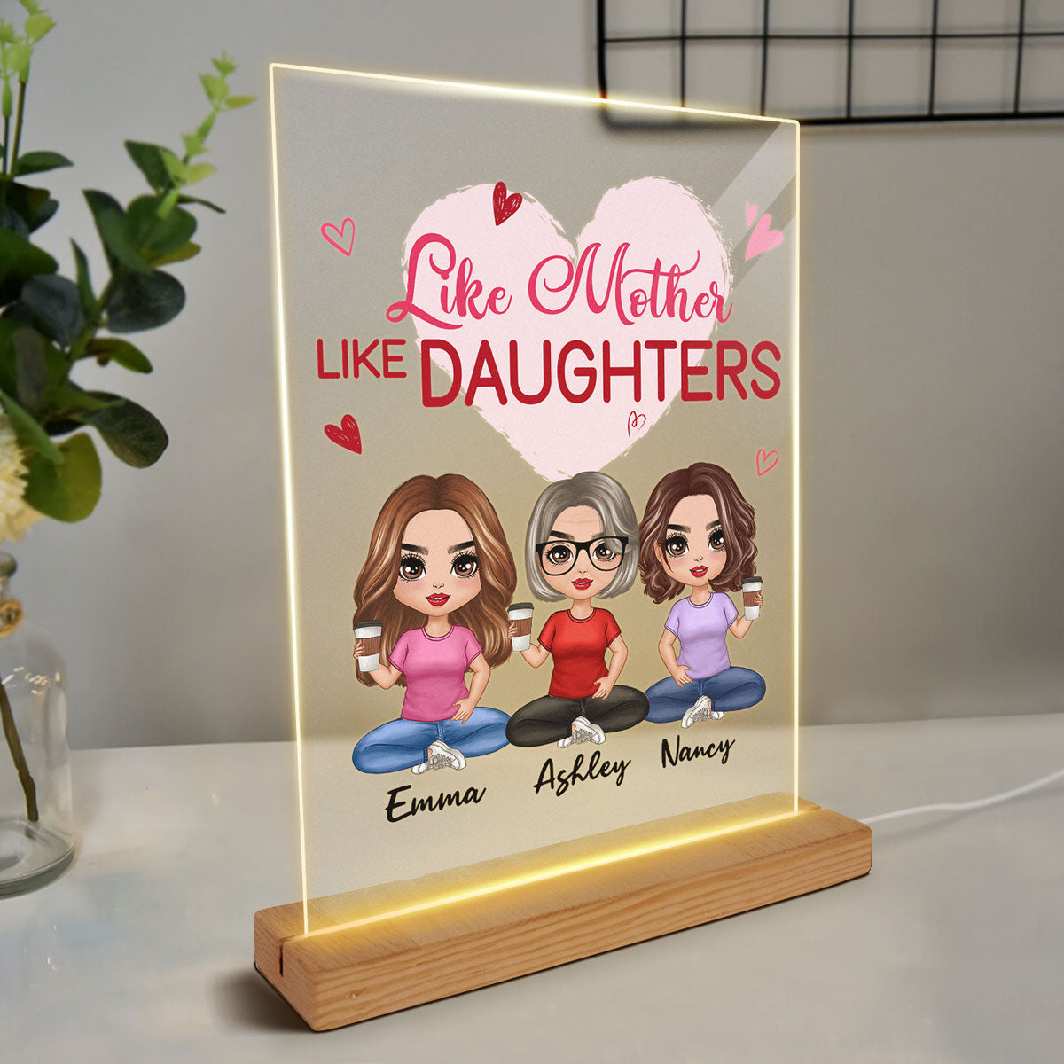 Heart Like Mother Like Daughter Doll Women Sitting Personalized Rectangle LED Night Light