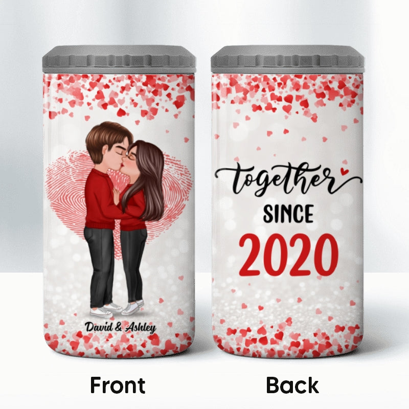 Couple Kissing Flying Heart Valentine‘s Day Gift Personalized Multi-use Tumbler 4 In 1 Can Cooler