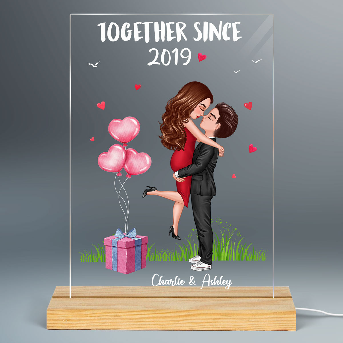 Hugging Couple Balloon Personalized Acrylic LED Lamp Night Light