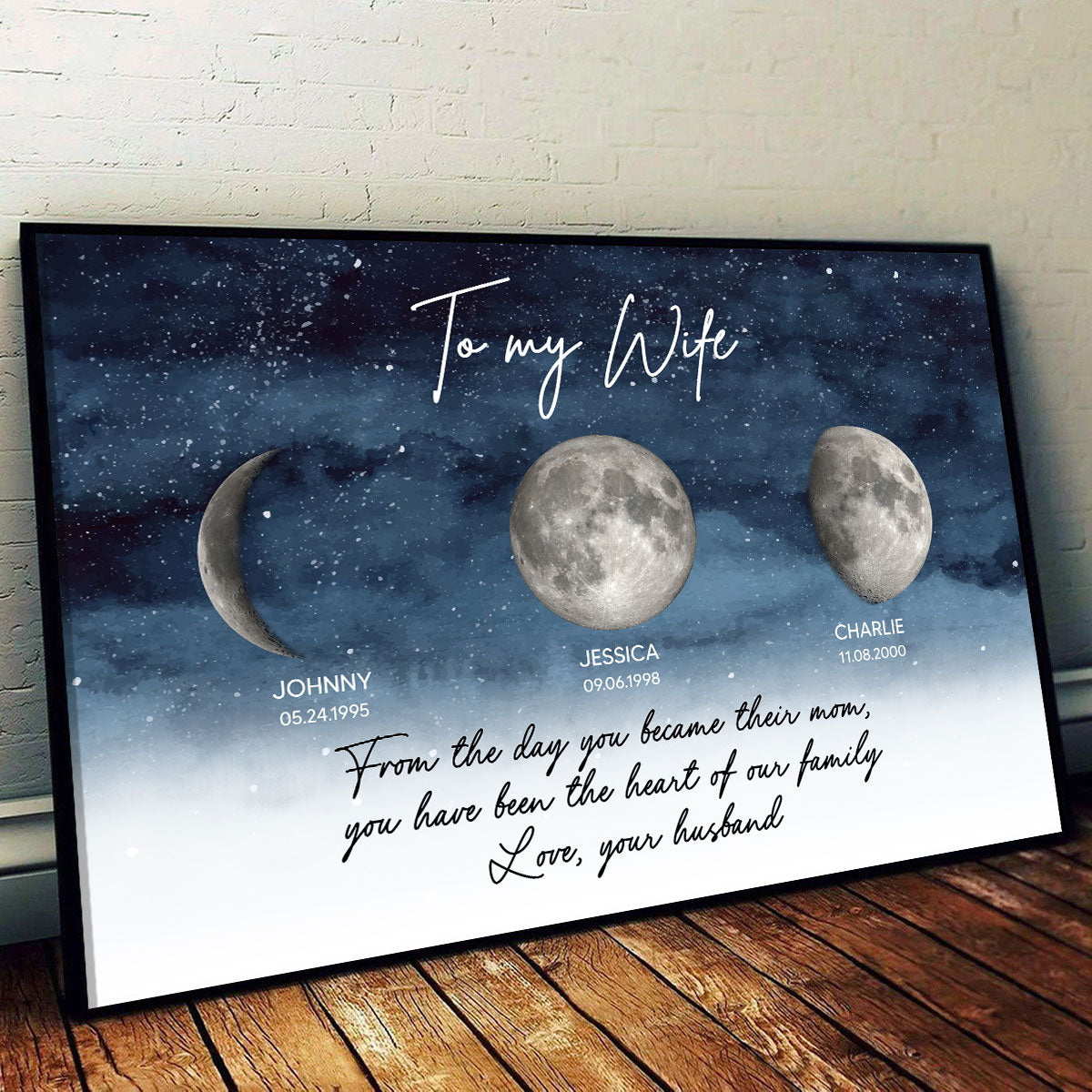 Starry Night Custom Birth Moon Phase To My Wife The Days You Became Mom Personalized Poster, Gift