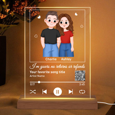 Cute Illustration Couple Favorite Song Scannable QR Code Personalized Rectangle Acrylic Plaque LED Night Light