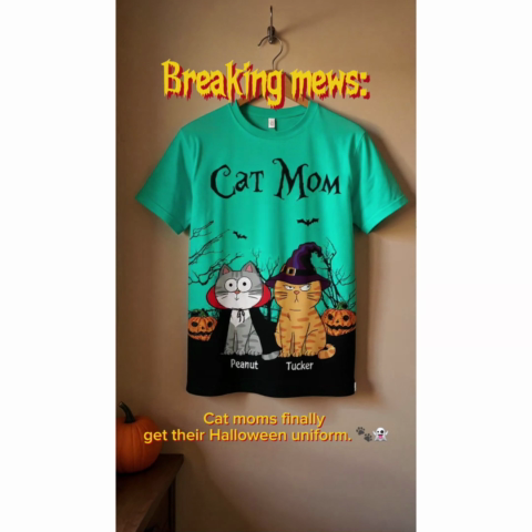 Cat Mom Halloween Moon Light Bat Tree Annoying Cat Personalized Shirt, Purrfect Costume for Cat Lover