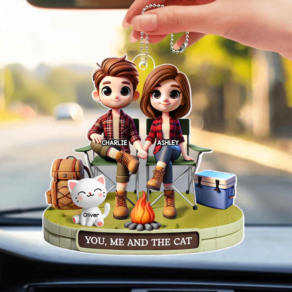 3D Effect Camping Couple And Dogs Cats Personalized Acrylic Car Hanger,  Gift, Anniversary Gift, Couple Keepsake