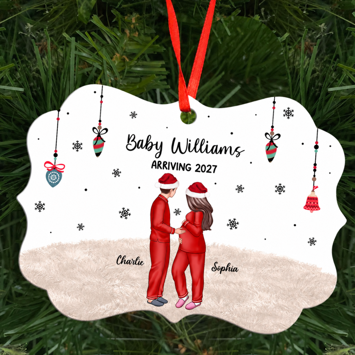 Personalized Pregnancy Ornament, Expecting Family Christmas Personalized Aluminum Ornament, New Mom Christmas Gift