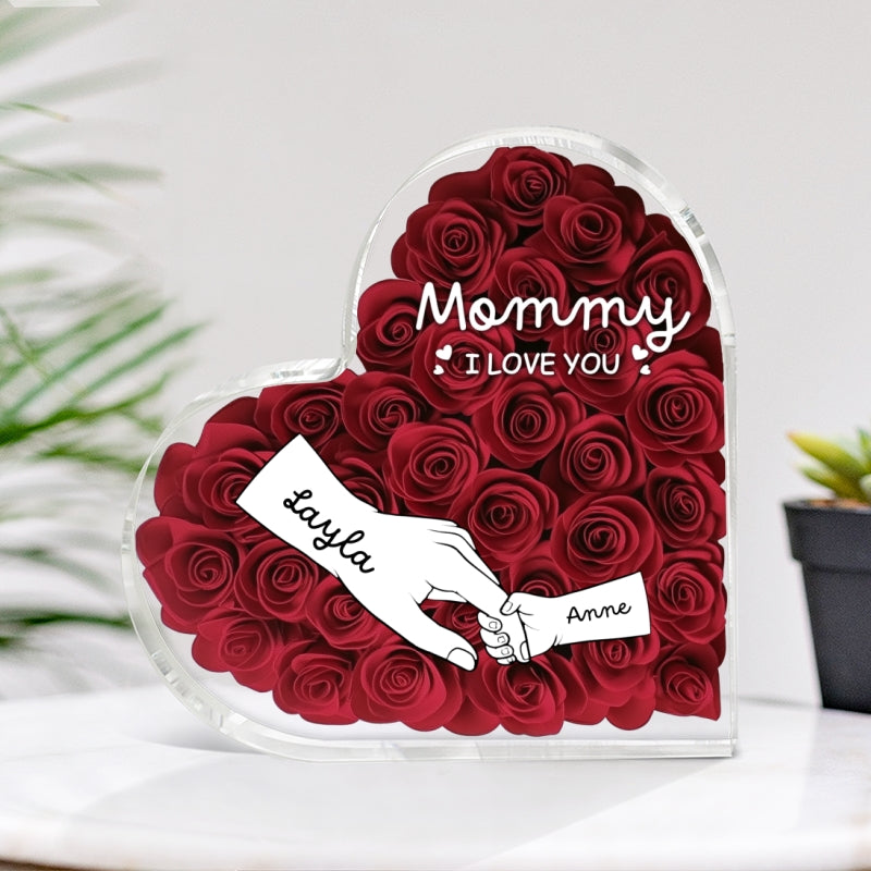 Grandma Mom Hands Roses Heart Personalized Acrylic Block, Mother's Day gift