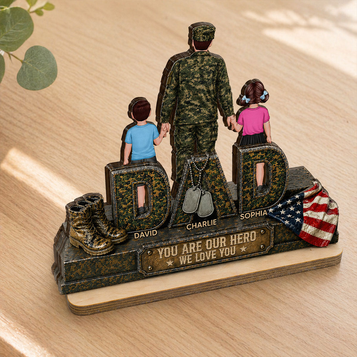 Army Dad You Are Our Hero - Personalized 2-Layered Wooden Plaque - Father's Day Gift For Dad, Husband