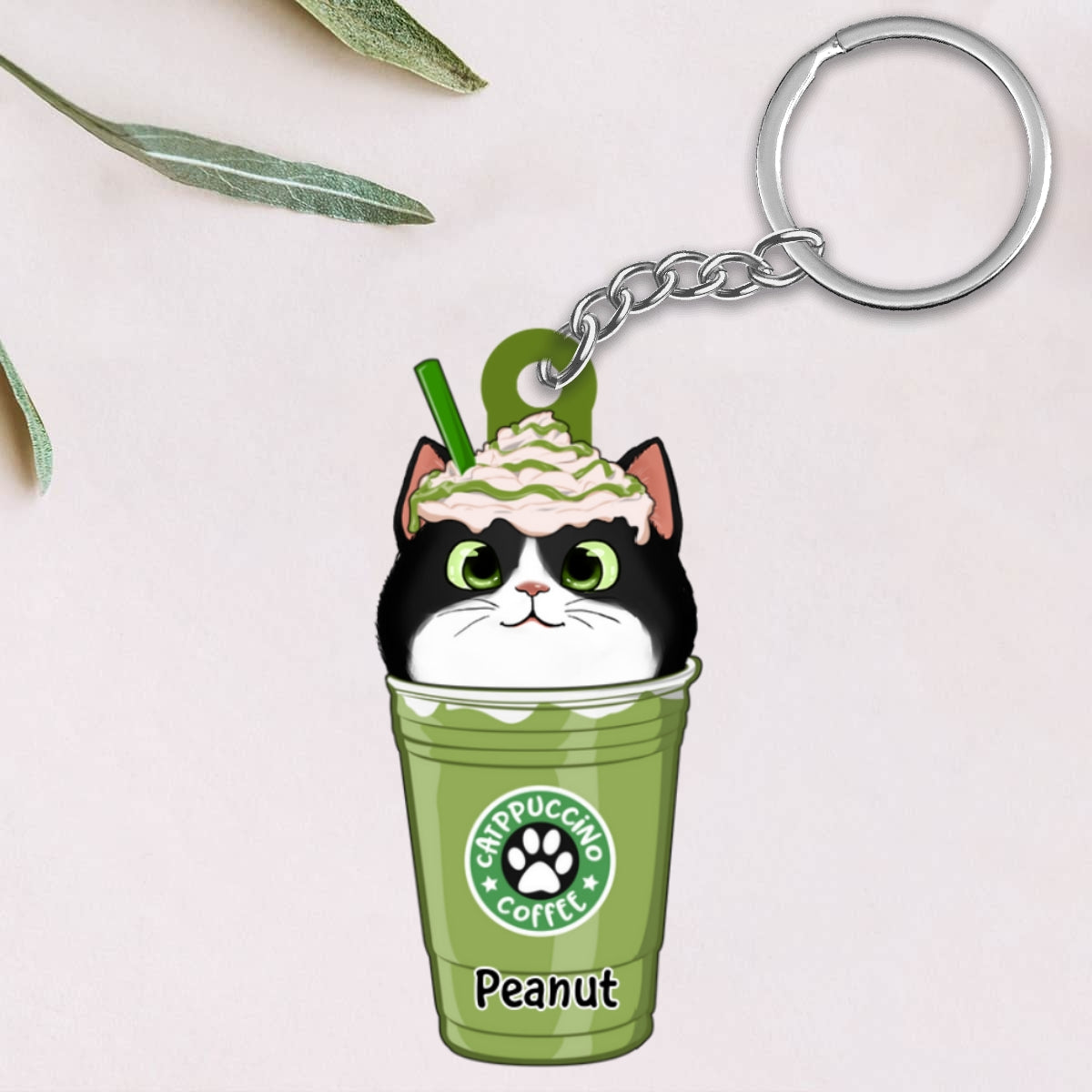 Cute Fluffy Cat Coffee Catpuchino Personalized Acrylic Keychain