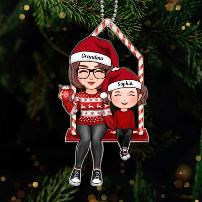 Doll Pretty Grandma Sitting With Granddaughter Grandson Christmas Gift Personalized Acrylic Ornament