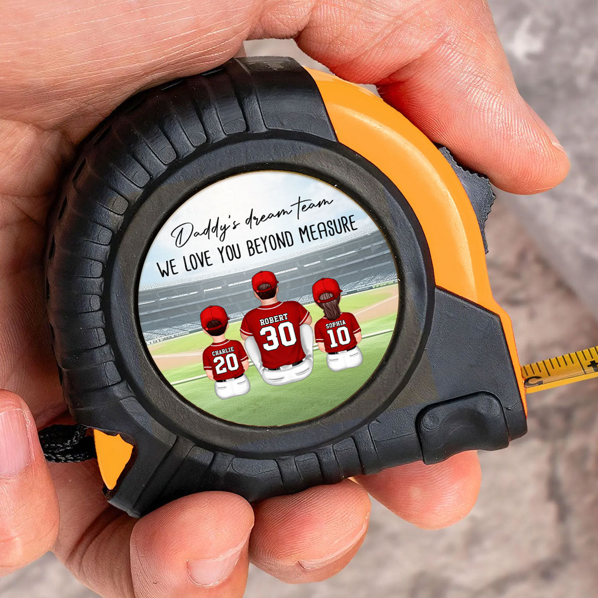 Baseball Daddy's Dream Team Love You Beyond Measure Personalized Tape Measure, Gift For Dad