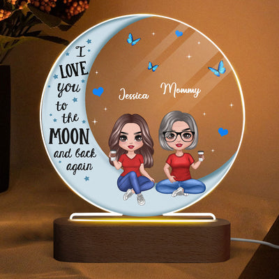 Mom And Children Blue Moon Personalized Circle LED Night Light Acrylic LED Lamp