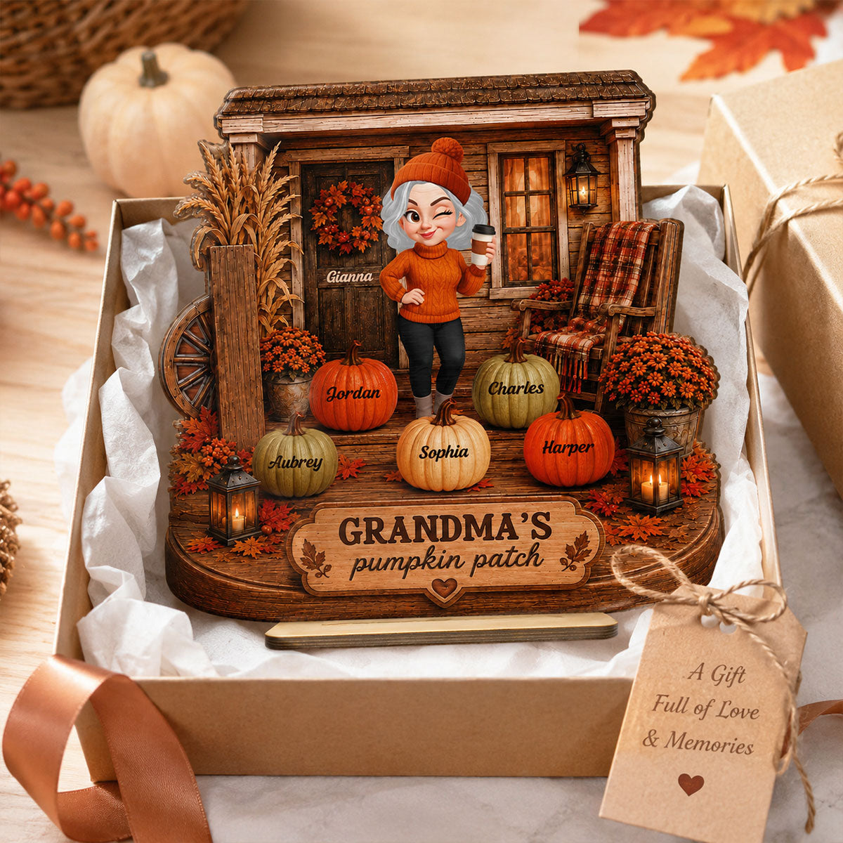 Grandma's Pumpkin Patch Front Porch 2D Flat Printed - Personalized 2-Layered Wooden Plaque - Cozy Fall Decor for Grandma