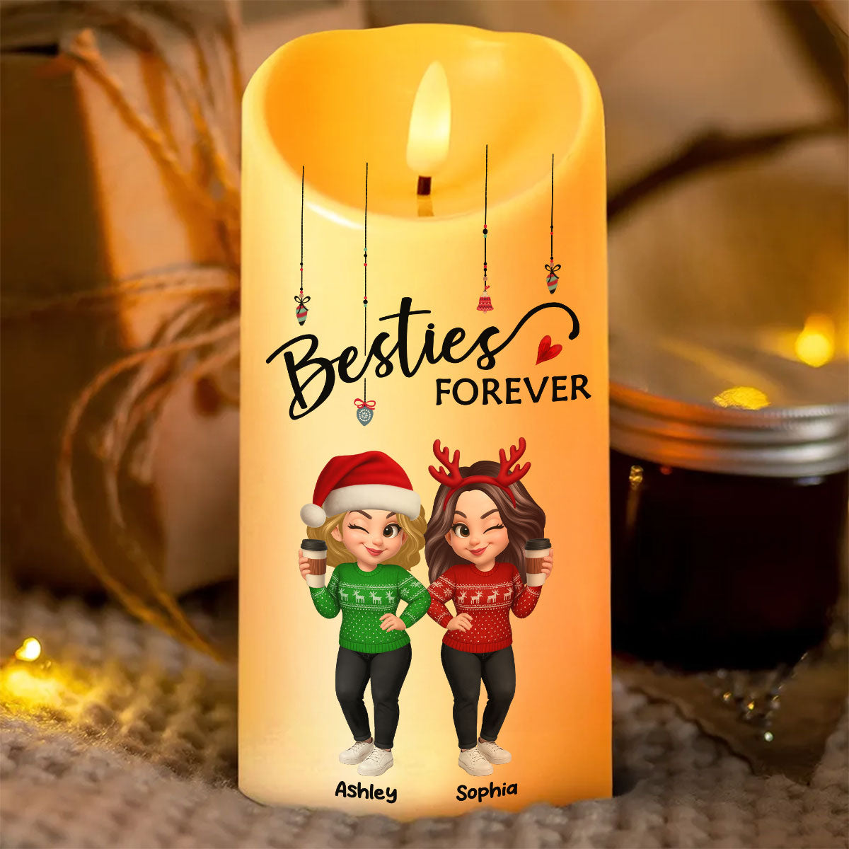 Pretty Sister Besties Standing Personalized LED Candle, Christmas Gift for Sisters, Besties
