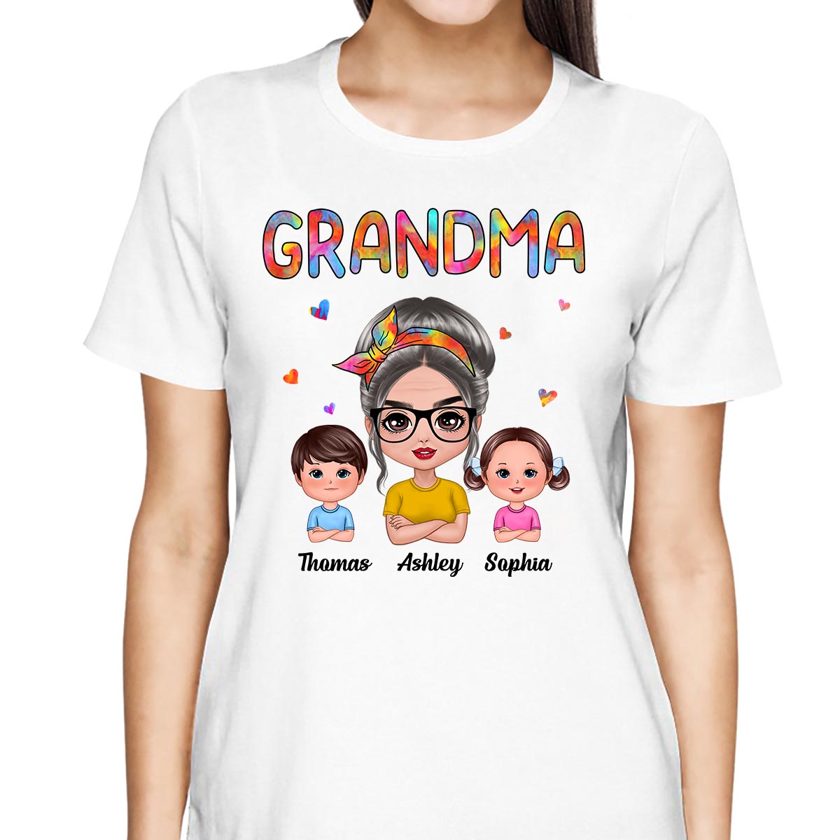 Colorful Pattern Grandma And Grandkids Personalized Shirt