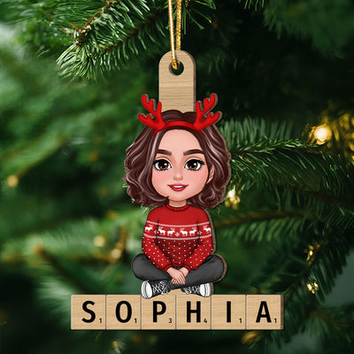Family Member Sitting On Name Unique Christmas Gift Personalized Wooden Ornament