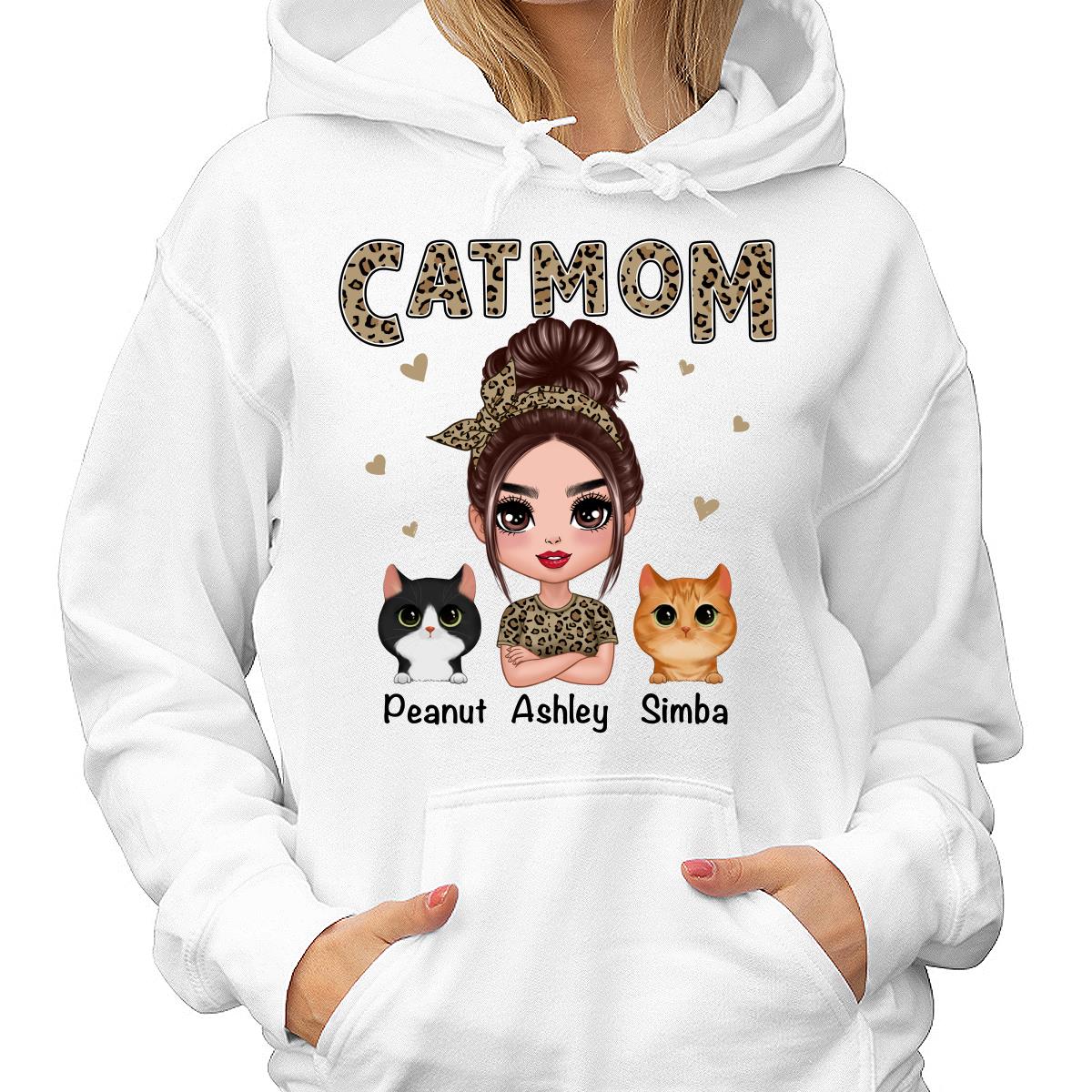 Leopard Shirt Doll Cat Mom With Peeking Watercolor Cute Cats Personalized Shirt