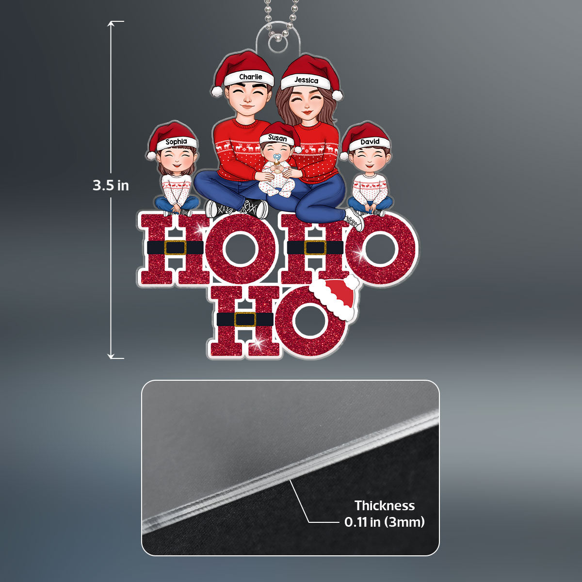 Ho Ho Ho Family Christmas Gift Personalized Acrylic Ornament