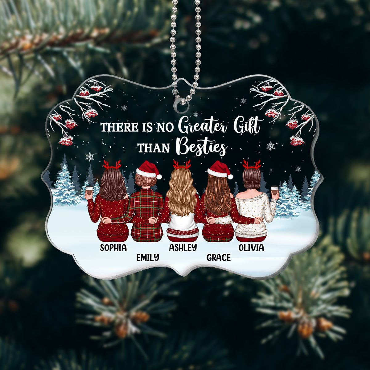 Berry Tree Snow No Greater Gift Than Friendship Back View Besties Personalized Acrylic Ornament