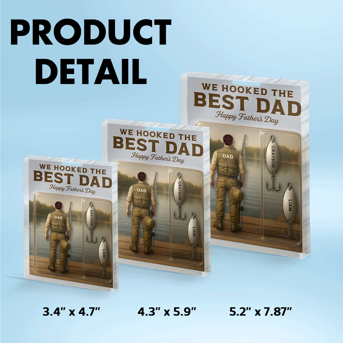 We Hooked The Best Dad Fishing With Kids' Names Custom Figure - Personalized Acrylic Block Plaque - Gift For Husband Dad Grandpa