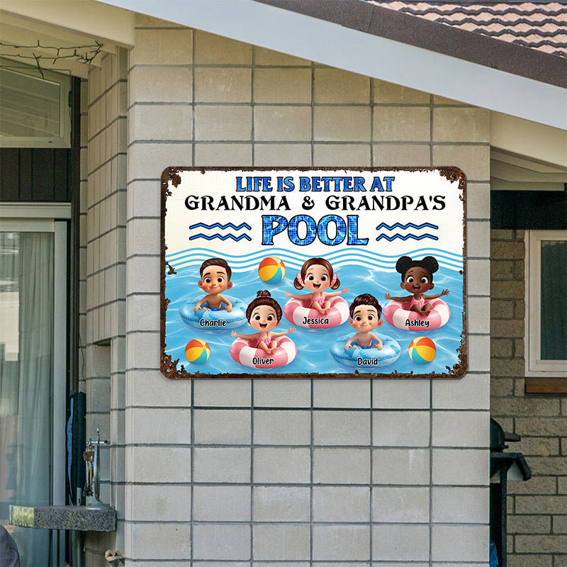 Life is Better at Grandma & Grandpa Pool - Personalized Metal Sign