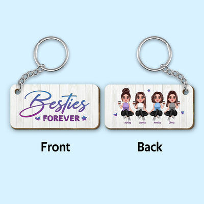 Pretty Doll Sitting Best Friends Sisters Personalized Wooden Keychain